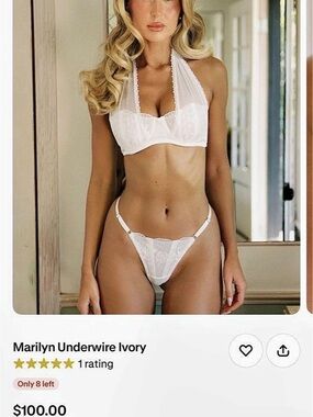 Kat the Label Marilyn Underwire Ivory / Marilyn Thong Ivory Lace Panty Small